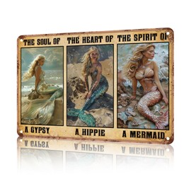 macago Mermaid Metal Sign The Soul of A Gypsy The Heart of A Hippie Funny Metal Tin Sign Retro Sign Kitchen Wall Poster Cafe Bar Pub Man cave 8x12 inch