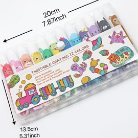 Cute Jumbo Crayons, 12pcs 12 Colors Non Toxic Twistable Crayons with Clear Bag, Washable Silky Crayons for Coloring Painting School Home Office