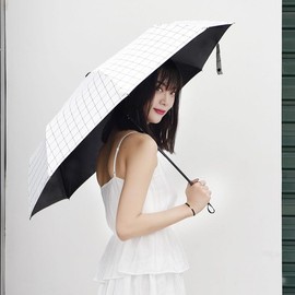 Folding Umbrella, For Rain or Shine, Men's, Women's, Rain Umbrella, 99.9% Light Blocking, UPF 50+, Lightweight, Compact, Simple, Stylish, Manual, One-Touch, white/hand open