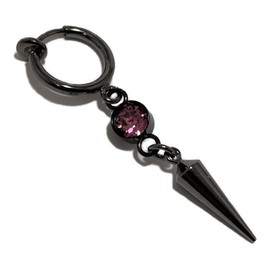 Akusetia Spring Type Ring, Earrings, Single Ear, Metal Black, Black, Crystal, Non-Hole Earrings, Simple, Men's, Women's, Dagger (Pink, Pink Crystal), Silver