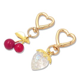 cioatu Cute Strawberry Keychain Bag Purse Charms Crystal Strawberry Daisy Flower Keychain Accessories for Purse Bag Car Keys (Red Cherry & Transparent Strawberry)