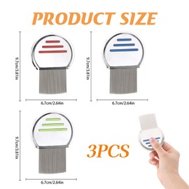 Lice Combs, Flea Lice Removal Combs Head Nit Treatment, Stainless Steel Flea Lice Hair Combs Removes Headlice Dandruff Nits Ticks Eggs-Lice with Double Sided Teeth (Red Blue Green)
