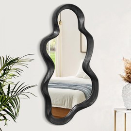 Irregular Wall Mirror Cloud Wavy Wood Frame Mirrors Asymmetrical Modern Mirror for Wall for Vanity Bathroom Living Room Bedroom Entryway Hallway Modern Unique Decorative Artistic Mirror Large