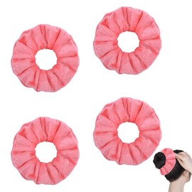 Pack of 4 Hair Bobbles Scrunchies Velvet Soft Elastic Hair Thick Hair Bands Hair Bobbles Pink Velvet Fabric for Women, Ponytail Holder Hair Accessories for Long, Fine and Thick Curly Hair