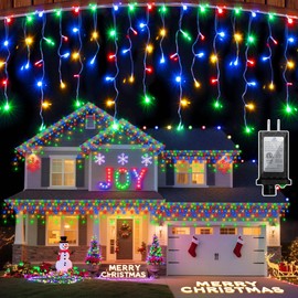 XIKENGSHQ 612 LED 60FT Icicle Christmas Lights - 136 Drops Waterproof 12 Modes Memory Timer, Outdoor Hanging Roof Lights for Eaves Gutter Xmas Tree Holiday Decorations Multicolor