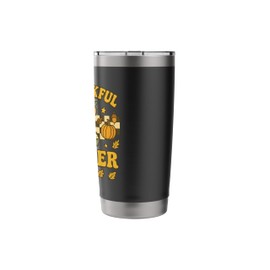 One Thankful Teacher Groovy Book Pumpkin Fall Thanksgiving Stainless Steel Insulated Tumbler