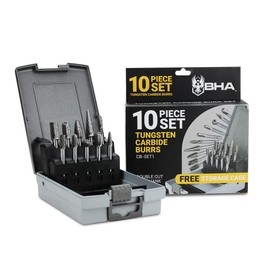 BHA Tungsten Carbide Burr Die Grinder Rotary Tool Bit Set for Metal Contouring and Deburring, Double Cut with 1/4” Shank - 10 Pieces