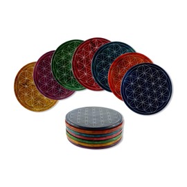 Budawi® Soapstone Coasters Set Round Flower of Life 7 Pieces in 7 Colours 10 cm