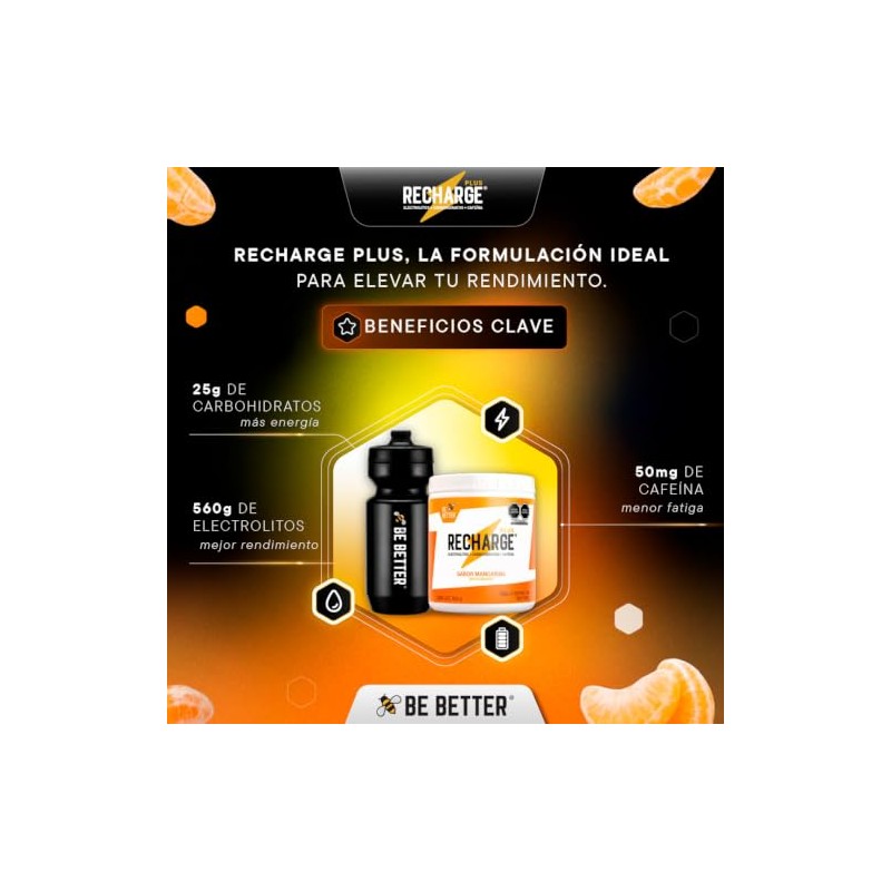 Better Recharge Plus Electrolitos 25g Carbohidratos 50mg Cafeína Polvo Porciones
