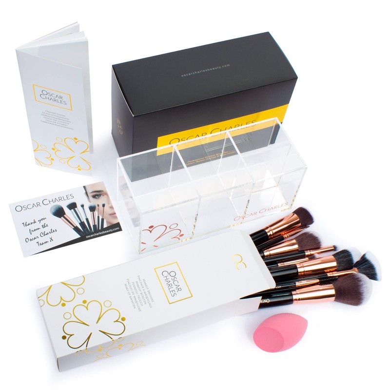 Oscar Charles Professional Radiance Makeup Brush Set with Beauty Sponge