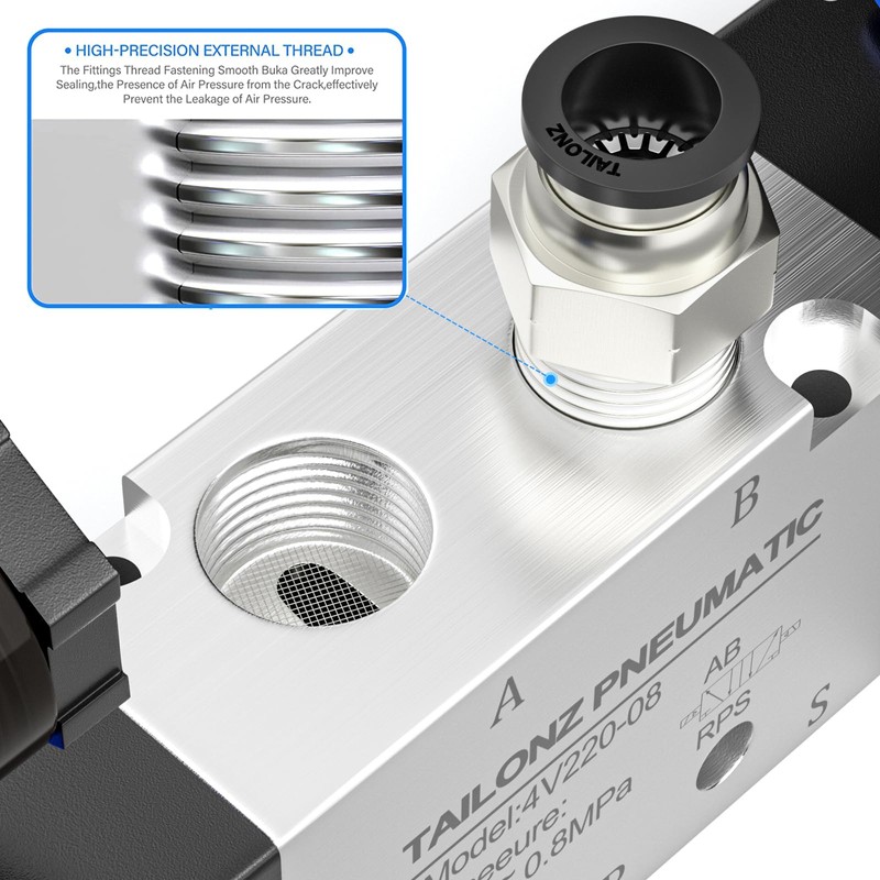 TAILONZ PNEUMATIC Solenoid Valve 4V220-08 DC12V 1/4"NPT Double Coil Pilot-Operated