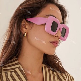 W&Y YING Cute Square thick frame Inflated Sunglasses for Women Men chunky y2k glasses trendy funny womens shades (PINK)