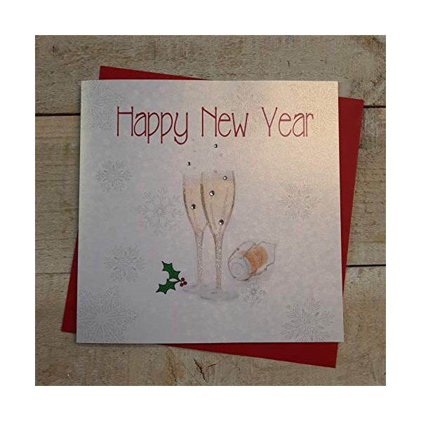 WHITE COTTON CARDS Happy Handmade New Year Card (Champagne Glasses, Code fp19)