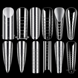 BOMOQING 288PCS Nail Dual Forms for Poly Extension Gel, Acrylic Full Cover False Nail Tips, 12 Styles 12 Sizes Scale for Manicure Extension, Gel Nail Mold Kit for Nail Art Design Salon