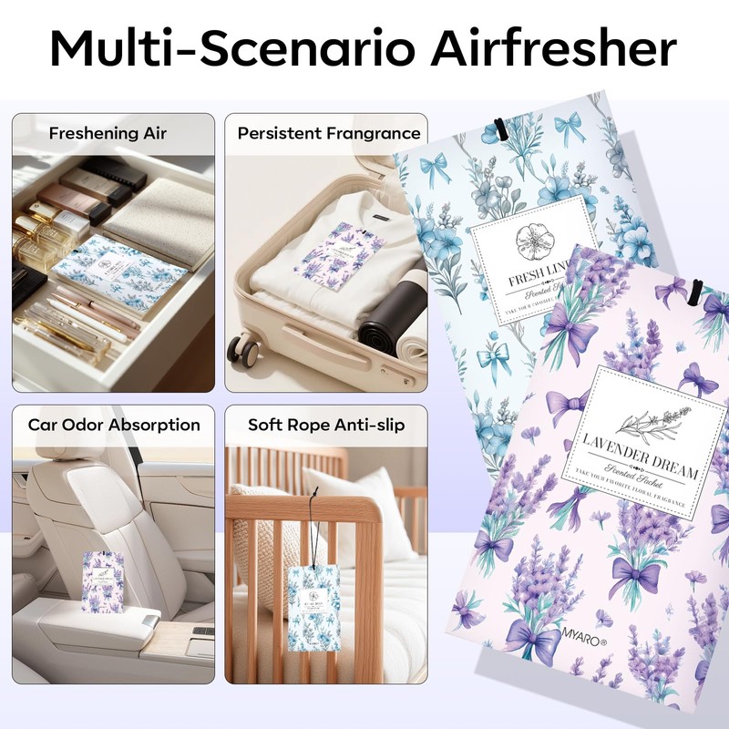 MYARO 20 Packs Lavender Linen Scent Sachet Long Lasting Closet