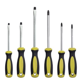 Relaxdays Screwdriver Set, 6 Pieces, Cross & Slotted, Magnetic, 3 Sizes, Screwdriver Set, Steel, Black/Yellow