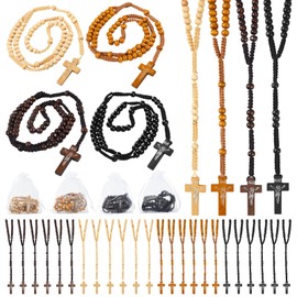 Wonitain 100 Set Wooden Rosaries Bulk Wood Catholic Rosary Beads for Men Women with Jesus Holy Cross First Communion Rosary with Organza Bags Religious Baptism Funeral Favors Confirmation Present