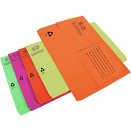 (Pack of 10) A4 Foolscap Document Wallet Half Flap 250 GSM 100% Recycled Paper Folder A4 Document Organiser Assorted Colours Storage File Folder Expanding File Folder For School Home Office Stationery
