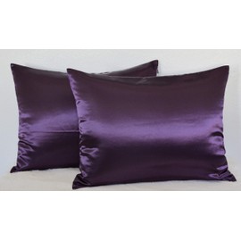 Aiking Home 100% Polyester Bridal Satin Luxury Pillowcases – Set of 2 Invisible Zipper Pillowcases - Machine Washable - (Standard 20x26 inch, Eggplant)