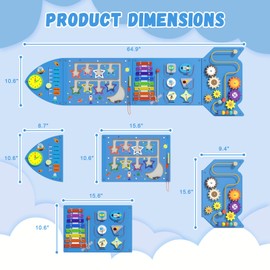 Spacocld Rocket Activity Wall Busy Board Panels - Sensory Wall Panel for Kids, Montessori Toddler Wall Activity Board, Wall Toys for Toddlers 3, Activity Cube, Wall Activity Board, Blue(4PCS)