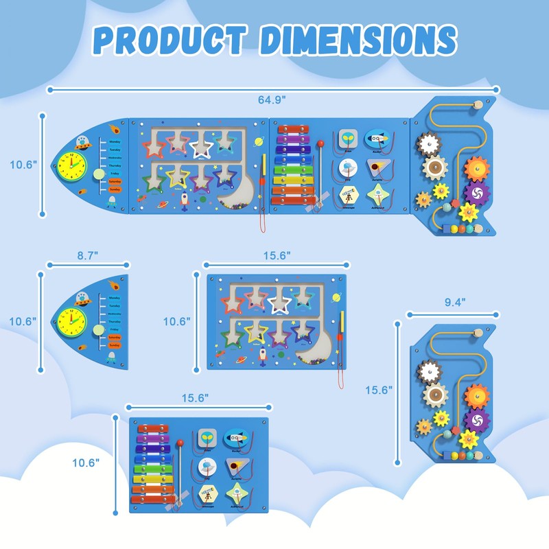 Spacocld Rocket Activity Wall Busy Board Panels - Sensory Wall