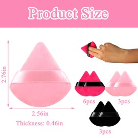 12PCS Triangle Powder Puffs, Setting Powder Sponge, Makeup Powder Puff, Setting Makeup tools, Suitable for Loose Powder Foundation Cosmetics (Rose Red*6 Pink*3 Black*3)