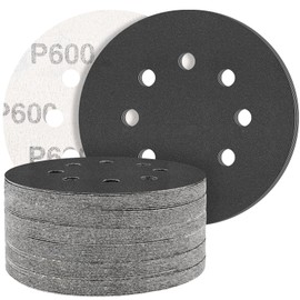 STEBRUAM Pack of 50 Silicon Carbide Sandpaper 125 mm Velcro 600 Grit Professional 125 Round 8 Hole Wet and Dry Sanding Disc, Best for Metal Cars