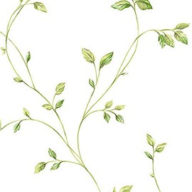 Manhattan comfort NWKC28550 Crestview Series Vinyl Floral Vine Design Large Wallpaper Roll, 20.5" W x32.7' L, Green/Off White