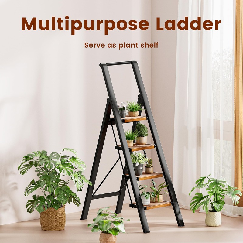 GameGem 4 Step Ladder, Lightweight Aluminum Folding Step Stool with