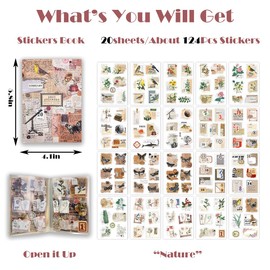 Junk Journal Stickers for Scrapbooking, 120Pcs Retro Flower Butterfly Nature Poem Stamp Letter Decorative Stickers for Scrapbook, DIY Crafts Album Phone Cases Laptops Calendars Notebook (Nature)