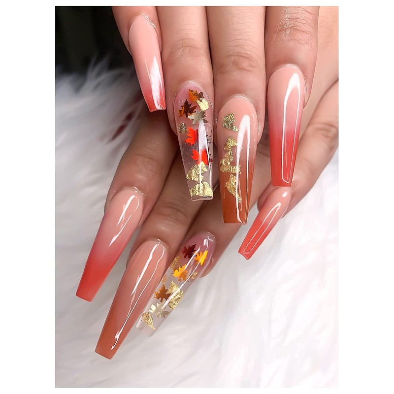 EBANKU Fallen Maple Leaf Nail Art Sequins, Autumn Nails Art
