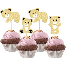 Gyufise 24Pcs Bear Baby Shower Birthday Party Decorations Glitter We Can Bearly Wait Cupcake Toppers Table Decoration Photo Booth Props Baby Shower Party Supplies Decorations Gold