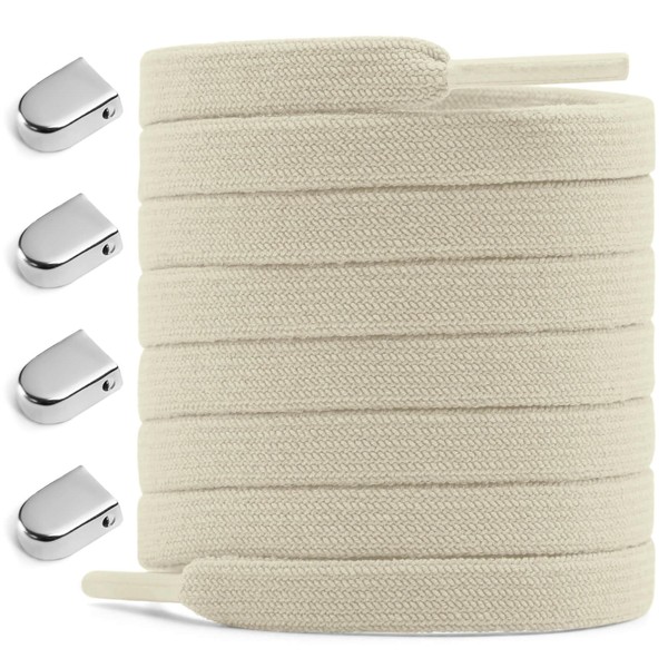 MKEHSH Tieless Elastic Shoe Laces for Sneakers: 47inch Beige Flat