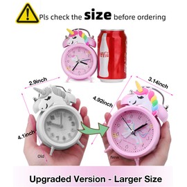 Unicorn Alarm Clock for Girls Kids, Cute Bedroom Decoration, Non Ticking Silent Second Hand, w/Backlight Super Loud Twin Bell, for Kids Unicorn Gifts (Pink)