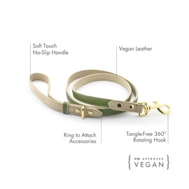 NINA WOOF Hundeleine aus Leder, dünne Leine mit verstärkten Beschlägen, europäisches Design, Olivgrün, 122 cm