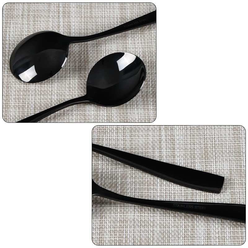 Dehouse 16-Piece Black Soup Spoons - Round Spoon, 7.3 Inch