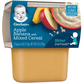 Gerber Baby Food 2nd Foods, Mixed Cereal, Apple & Banana with Mixed Cereal Puree, 4 Ounce Tubs, 2-Pack (Pack of 8)