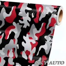 Sky Auto INC RED Black White Gray Camouflage Vinyl Car Wrap Film Sheet + Free Cutter & Squeegee (1FT x 5FT / 12" x 60")