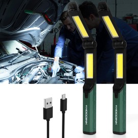 HOODINK 2-Pack Rechargeable LED Work Lights with 4 Light Modes,Foldable and Portable Flashlights with Magnetic Base, 360° Rotatable Hook, Ideal for Camping, Reading, Hiking, Car Repairing,YL3098-2