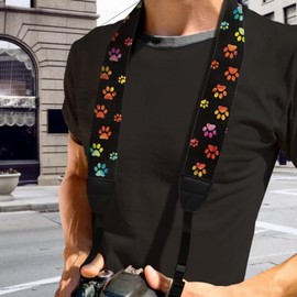 GLENLCWE Colorful Dog Paw Print Camera Strap,2’’ Wide Camera Straps for Photographers Soft Adjustable Shoulder Neck Strap for Men Women Kids