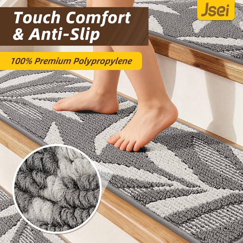 JSEI Stair Treads for Wooden Steps with 3D Leaf Pattern,
