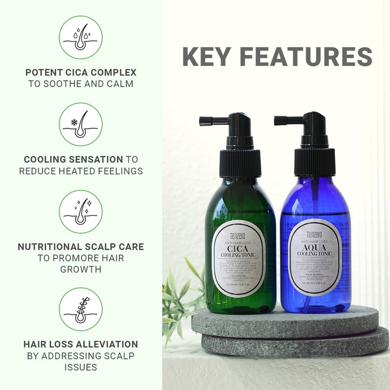 TENZERO Cica Cooling Hair Scalp Tonic 3.38oz / 100ml, Scalp