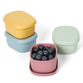 AOEDEO 4 pcs 6.76 oz Silicone Snack Containers for Kids Silicone Food Storage Containers with Lids, Reusable Small Snack Container, Stackable Silicone Toddler Lunch Box for Daycare, School and Travel