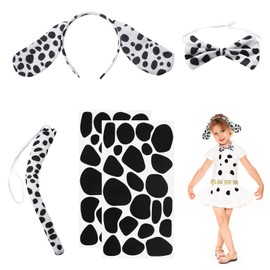 UOCAI Dalmatian Costume Set for Children, Animal Costume, Dog Costume, Ears, Headband, Tail, Bow Tie, Dalmatian Sticker, for Carnival, Cosplay, Jungle Party, Animal Themed Party, Pack of 5