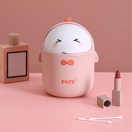 Table Bin with Lid Mini Trash Can Cute Cartoon Trash Can for Work Tables, Offices, Home (Pink)