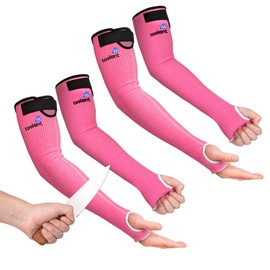 OriStout Cut Resistant Gardening Sleeves with Thumb Hole, Pink, 2 Pairs, Protective Arm Sleeves for Yard Work, Yard Working, Welding, Arm Guards for Biting, Pet Grooming