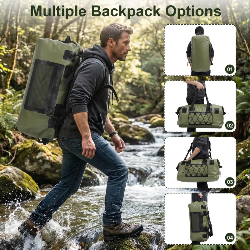 Waterproof Duffel Bag, 70L Large Motorcycle Dry Backpack, Heavy-Duty Roll