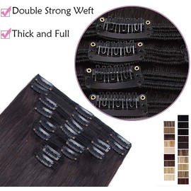 SEGO Clip-In Real Hair Extensions, 8-Piece Set, 100% Human Remy Human Hair, Soft, Silky, Thin, Straight, 45 cm, #06 Light Brown