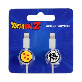 Dragon Ball super set of 2 PVC Cable Covers with 0.625” x 0.625” Charms, by Just Funky - Goku, Super, 4 Star Ball, Saiyan, Kamehameha, Kanji, Anime, Shonen Jump