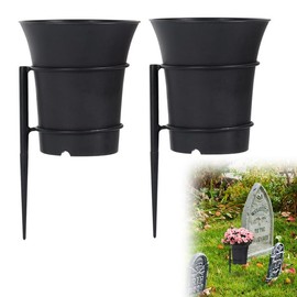 Large Metal Cemetery Vases Flower Holder with Spikes Memorial vases for Grave Vase Decorations for Cemetery Vase Flower Holder for Memorial Grave Lawn Yard Funeral Decor with Freely DIY, 5.4''Diameter